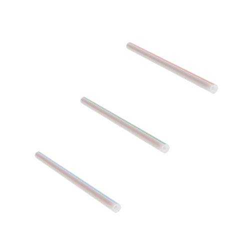 Three white microducts with respectively red, green and blue stripes