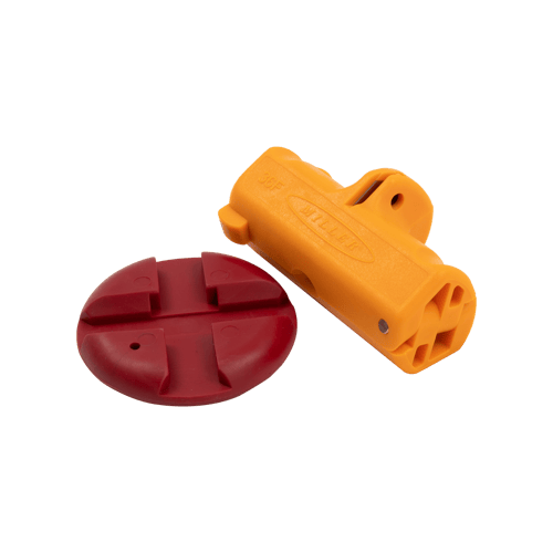 Orange slitter tool and red grip assist tool