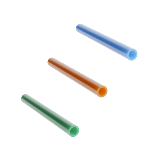 Three thick walled microducts in green, orange and blue