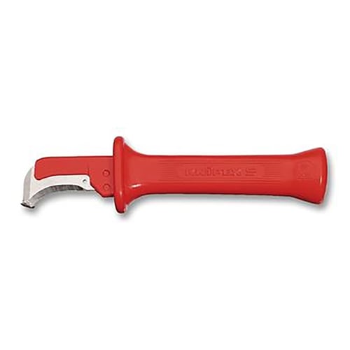 Red safety knife with rounded tip for sheath removal