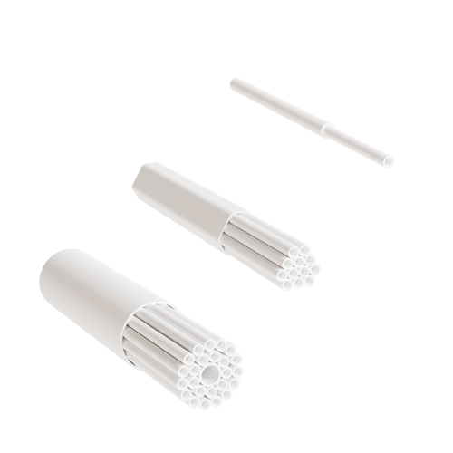 Three, white, different versions of indoor microduct assemblies