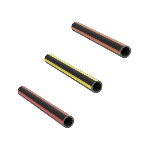 Three black microducts with respectively orange, yellow and red stripes