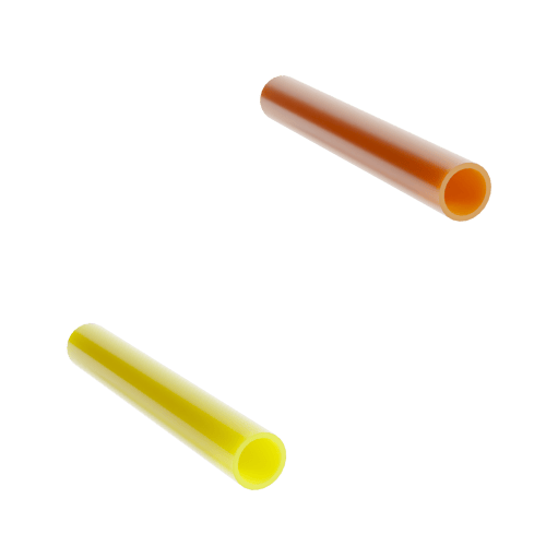 Two thick walled microducts, one orange and one yellow
