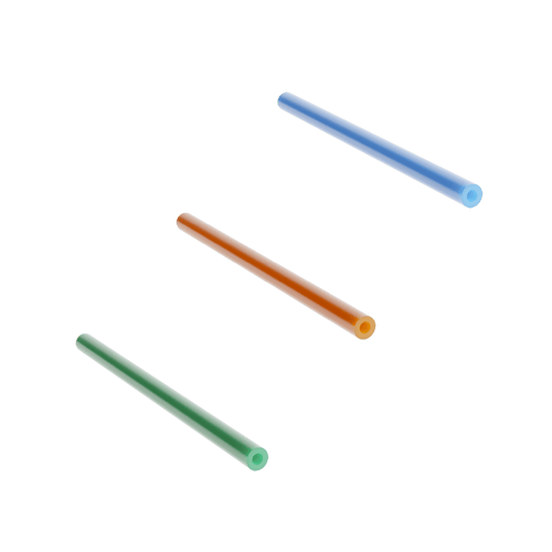 Three thick walled microducts in green, orange and blue