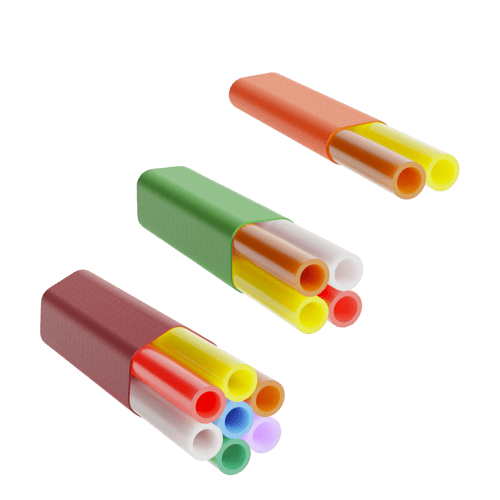 Three duct assemblies with respectively two, four and seven microducts