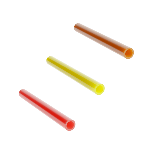 Three thick walled microducts in red, yellow and orange