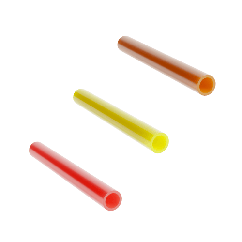 Three thick walled microducts in red, yellow and orange