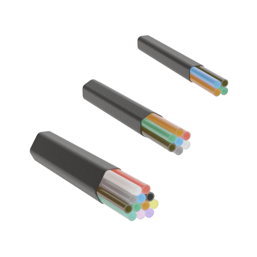 A variety of microduct assemblies with TIA colours for installation into existing conduits.
