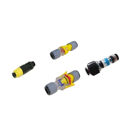 Four gas and water block connectors for microducts