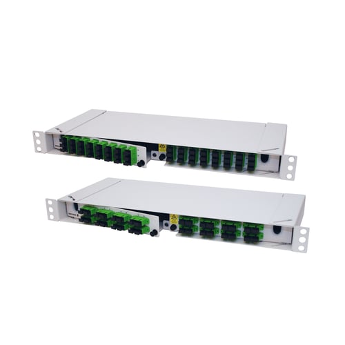 Two coral white, aluminum optical distribution frame panels for patching