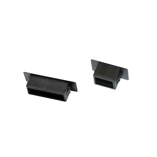 Two black, plastic end plugs