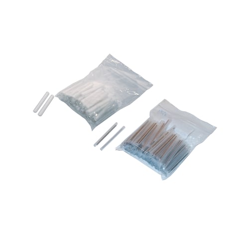 Two plastic zip bags with single fiber sleeves and fiber ribbon sleeves