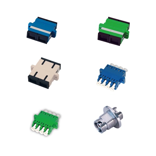 Different versions of fiber optic connector adapters