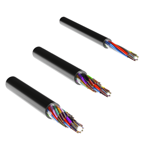 Three different versions of high performance loose tube cables with black outer sheath