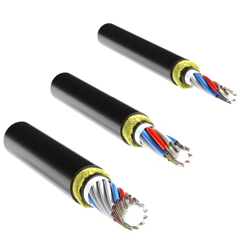 Three different versions of ADSS loose tube aerial non-metallic cable with black sheath