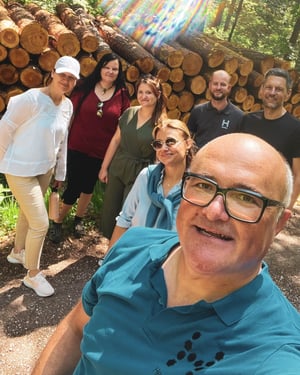 The Hexatronic Germany team enjoys a forest walk together.